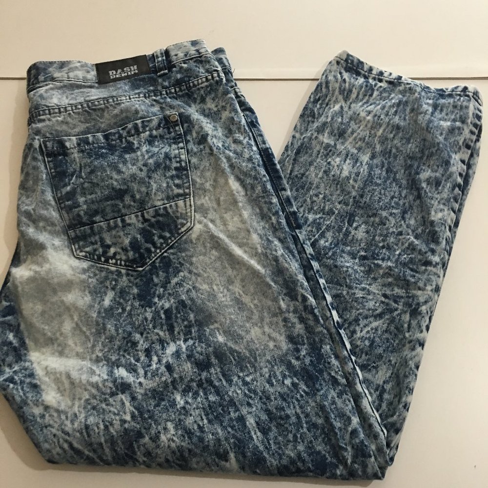 Dash Acid Washed Distressed Mens Blue Jeans 42x32